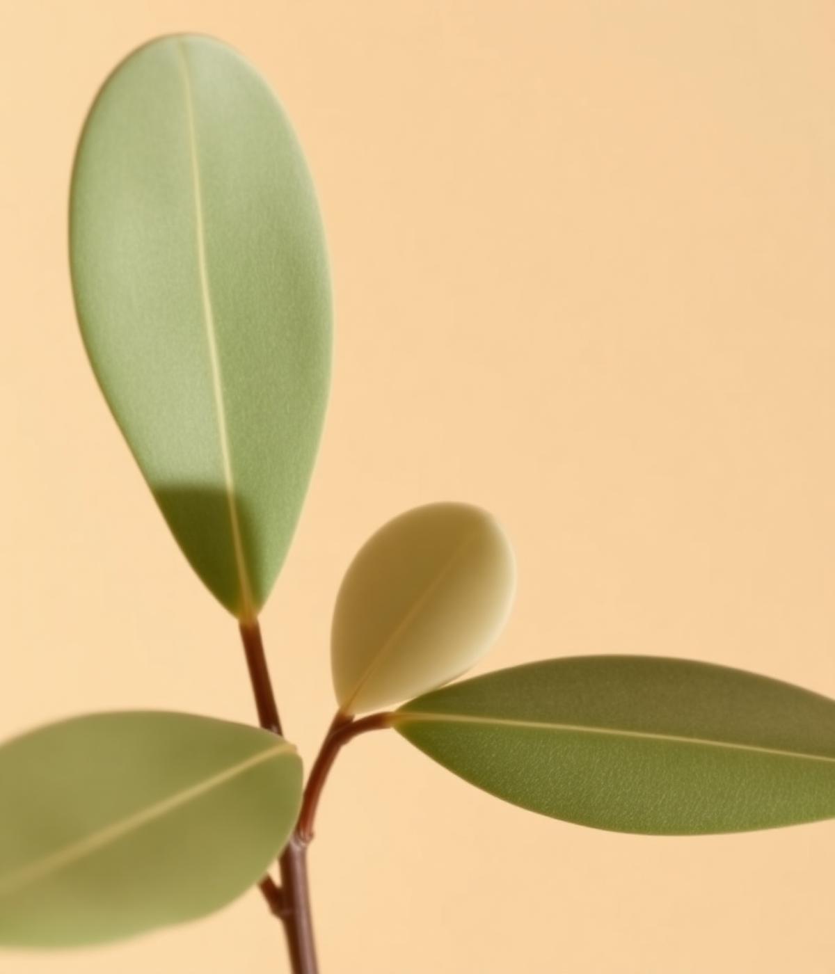 Soft green leaves against a warm cream background
